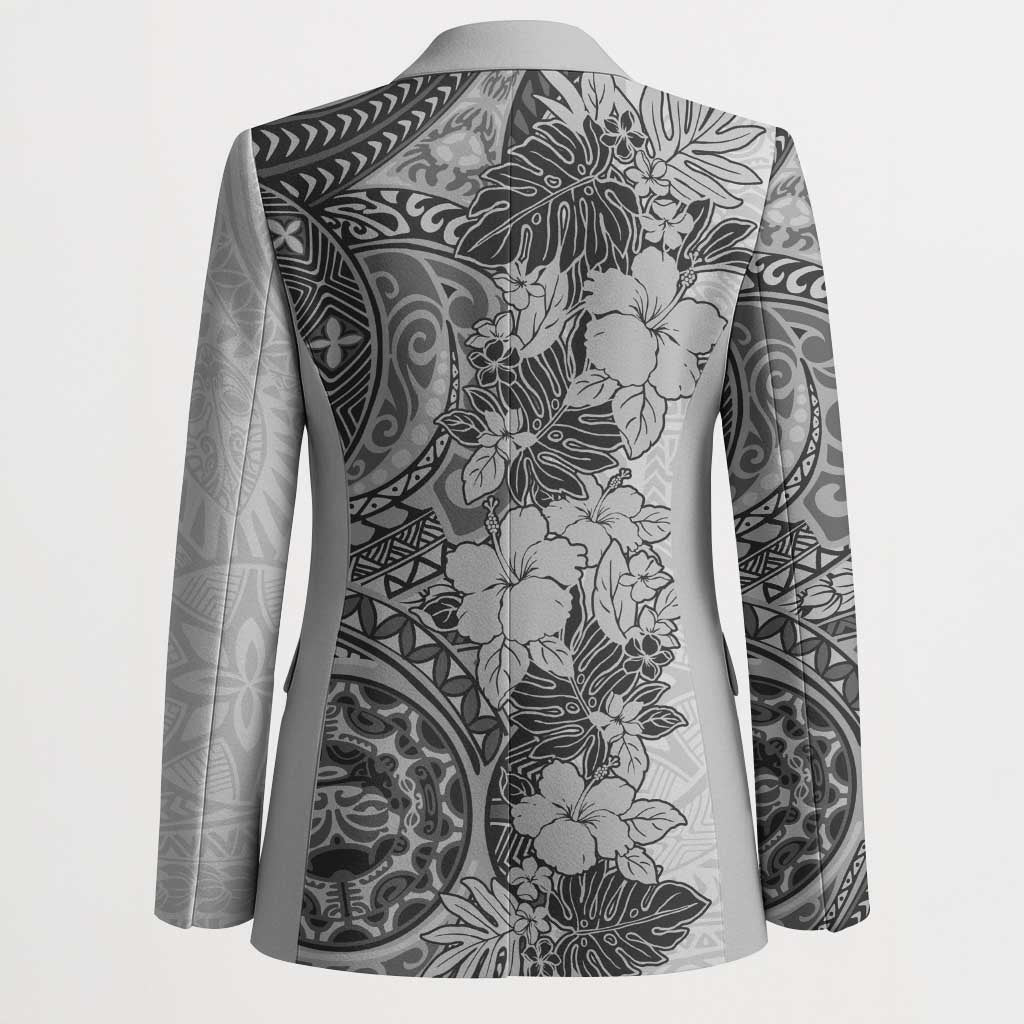 Polynesia Blazer Hibiscus Hawaiian Tribal Tattoo Retro Gray - Polynesian Pride