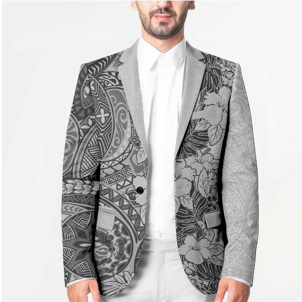 Polynesia Blazer Hibiscus Hawaiian Tribal Tattoo Retro Gray - Polynesian Pride