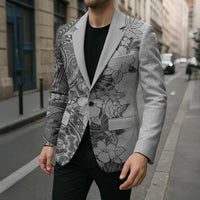 Polynesia Blazer Hibiscus Hawaiian Tribal Tattoo Retro Gray - Polynesian Pride