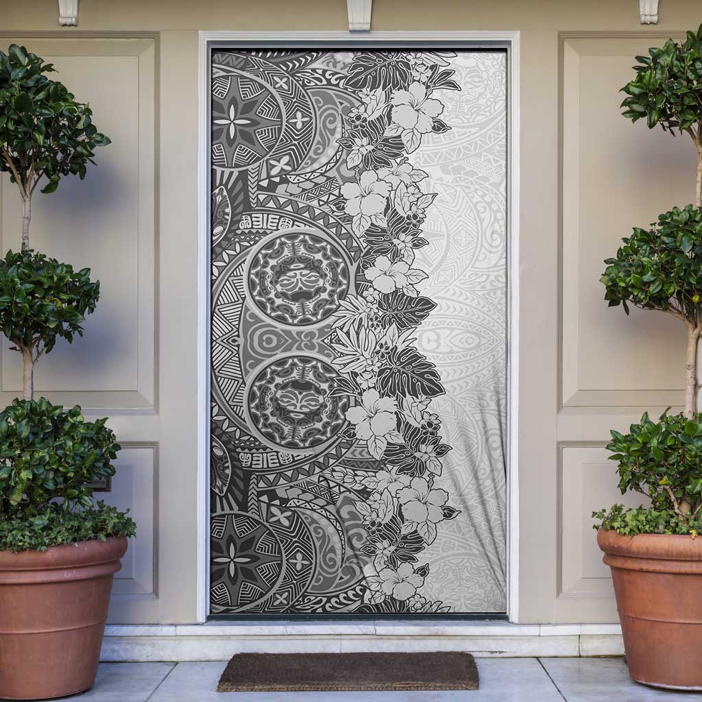 Polynesia Door Cover Hibiscus Hawaiian Tribal Tattoo Retro Gray - Polynesian Pride
