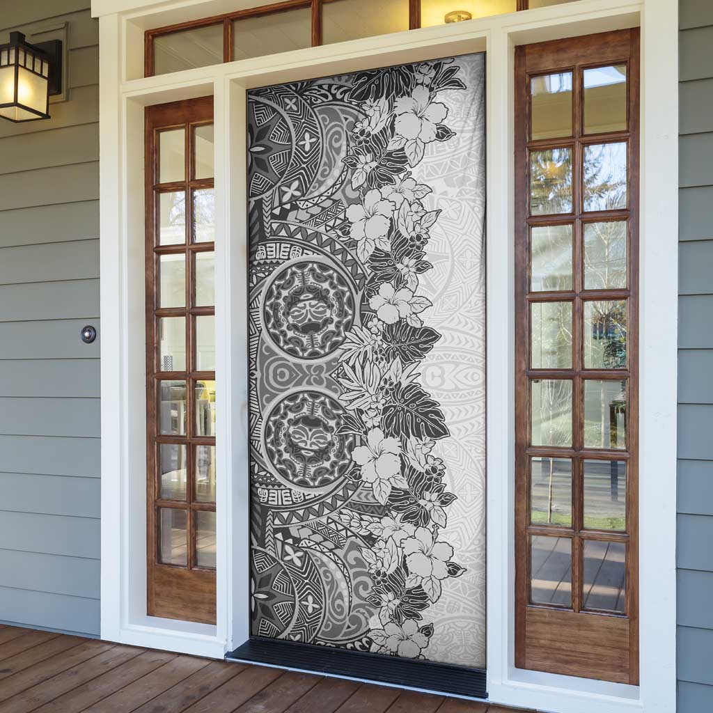 Polynesia Door Cover Hibiscus Hawaiian Tribal Tattoo Retro Gray - Polynesian Pride
