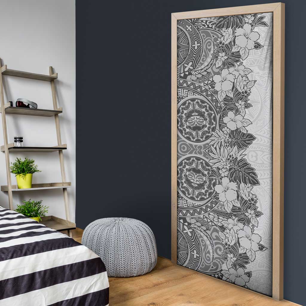 Polynesia Door Cover Hibiscus Hawaiian Tribal Tattoo Retro Gray - Polynesian Pride