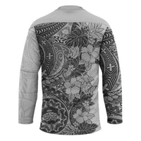 Polynesia Hockey Jersey Hibiscus Hawaiian Tribal Tattoo Retro Gray - Polynesian Pride