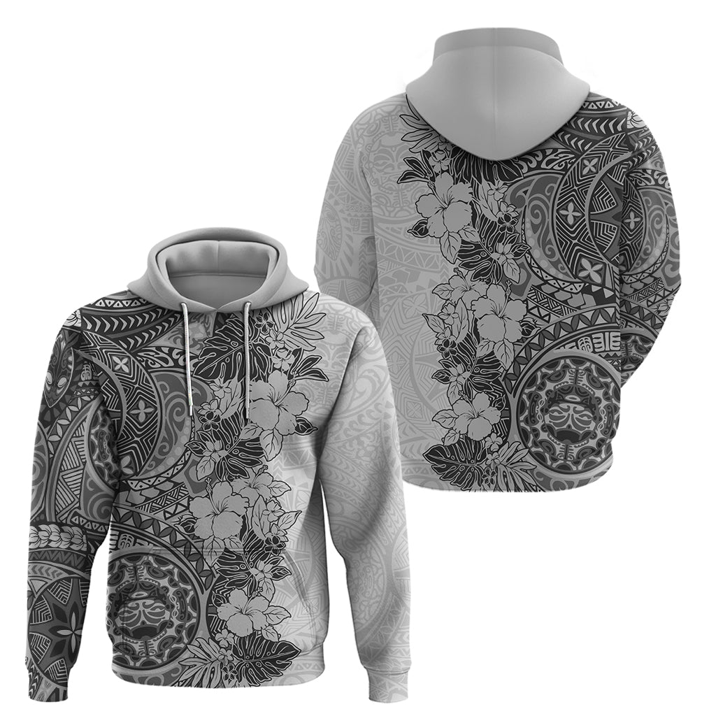 Polynesia Hoodie Hibiscus and Hawaiian Tribal Tattoo Retro Style Gray Color LT9 - Polynesian Pride