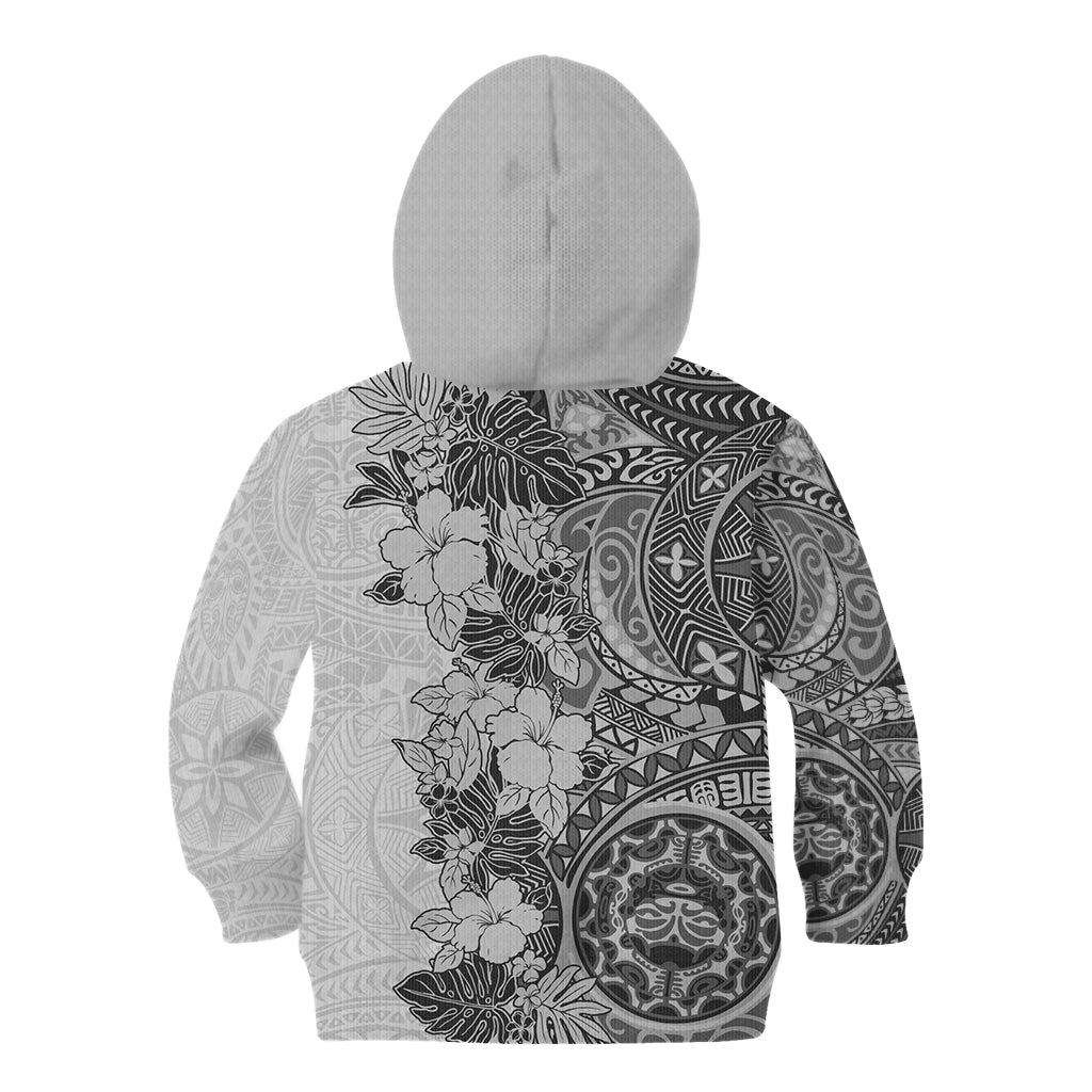 Polynesia Kid Hoodie Hibiscus and Hawaiian Tribal Tattoo Retro Style Gray Color LT9 - Polynesian Pride