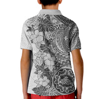 Polynesia Kid Polo Shirt Hibiscus and Hawaiian Tribal Tattoo Retro Style Gray Color LT9 - Polynesian Pride