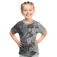 Polynesia Kid T Shirt Hibiscus and Hawaiian Tribal Tattoo Retro Style Gray Color LT9 Gray - Polynesian Pride