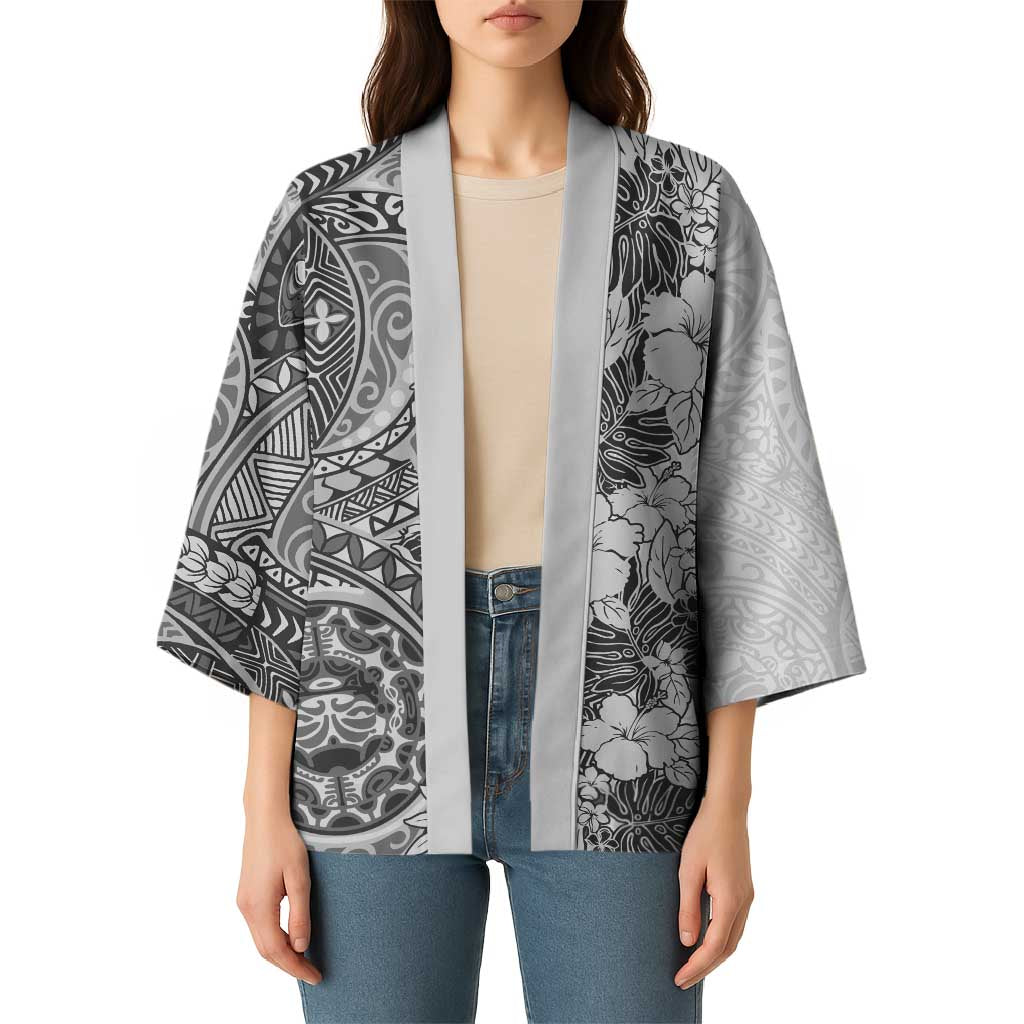 Polynesia Kimono Hibiscus Hawaiian Tribal Tattoo Retro Gray - Polynesian Pride