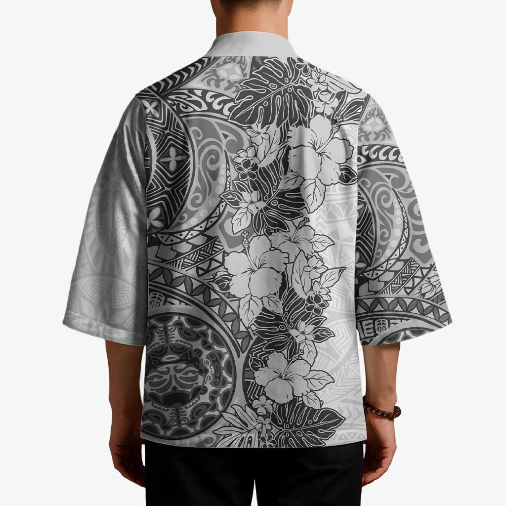 Polynesia Kimono Hibiscus Hawaiian Tribal Tattoo Retro Gray - Polynesian Pride