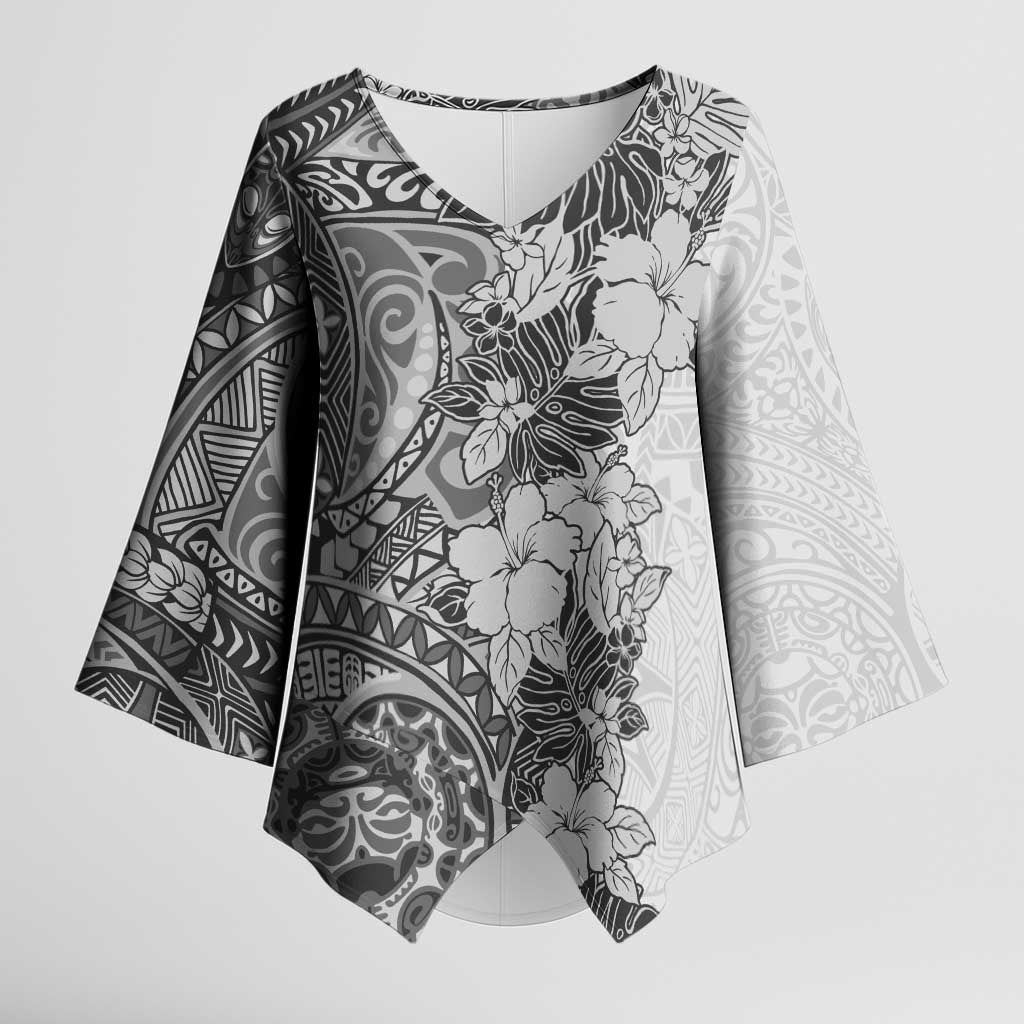 Polynesia Kimono Sleeve Blouse Hibiscus Hawaiian Tribal Tattoo Retro Gray - Polynesian Pride