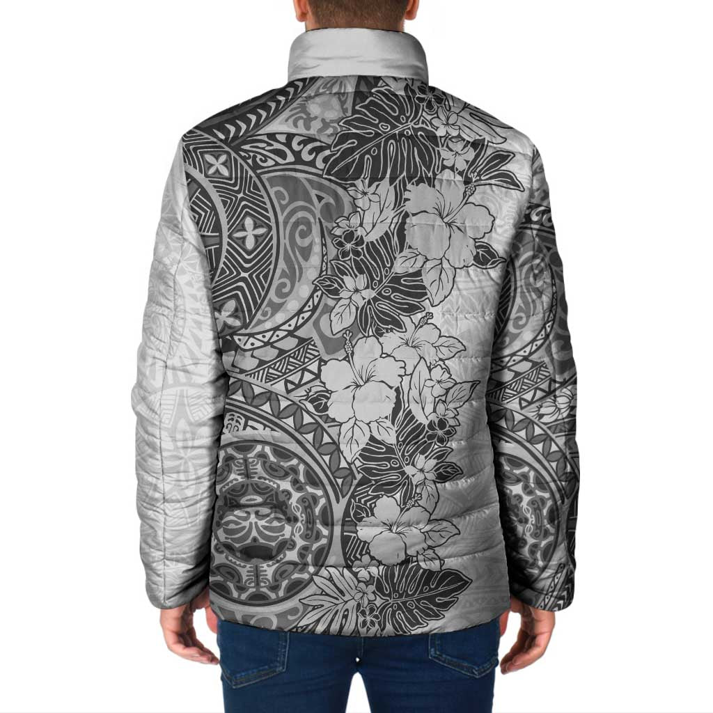 Polynesia Padded Jacket Hibiscus Hawaiian Tribal Tattoo Retro Gray - Polynesian Pride