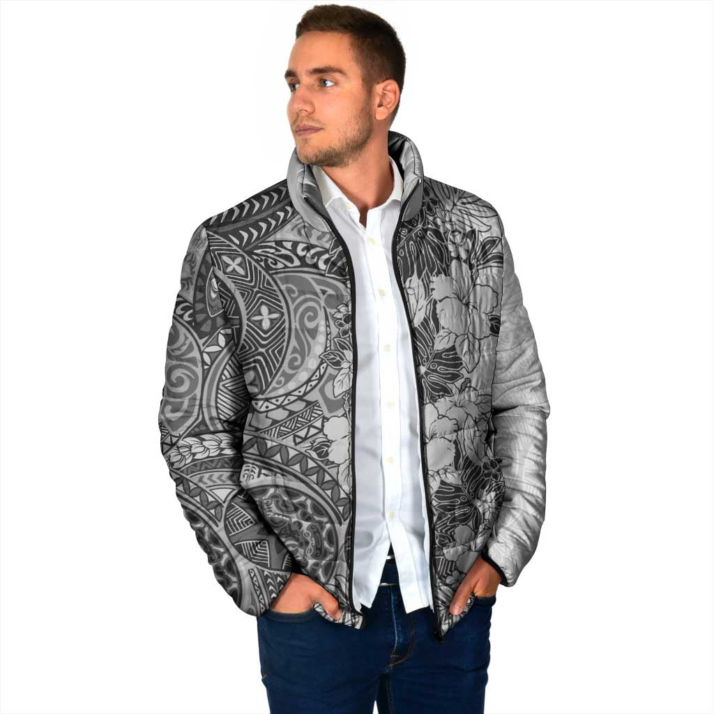 Polynesia Padded Jacket Hibiscus Hawaiian Tribal Tattoo Retro Gray - Polynesian Pride