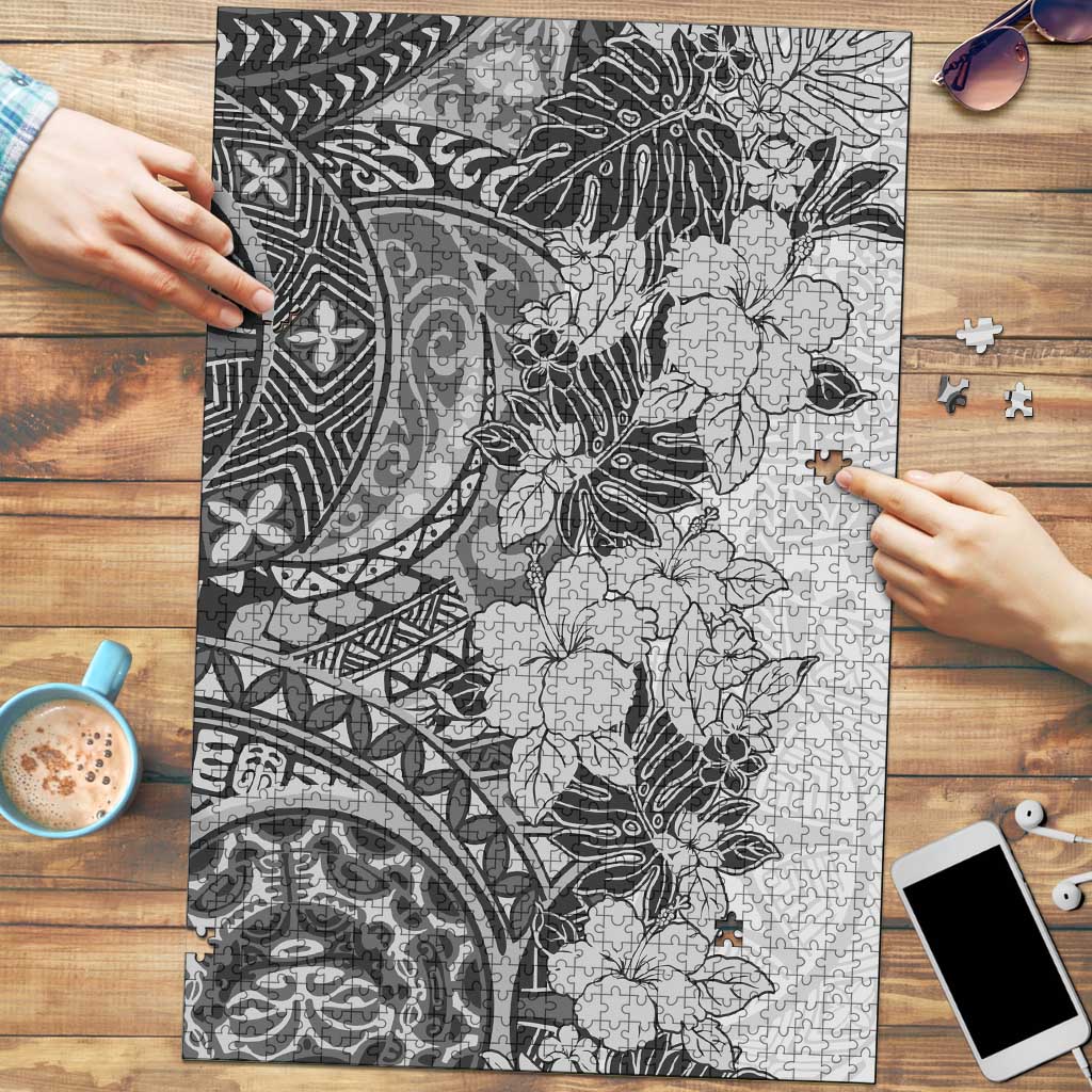 Polynesia Puzzle Hibiscus Hawaiian Tribal Tattoo Retro Gray - Polynesian Pride