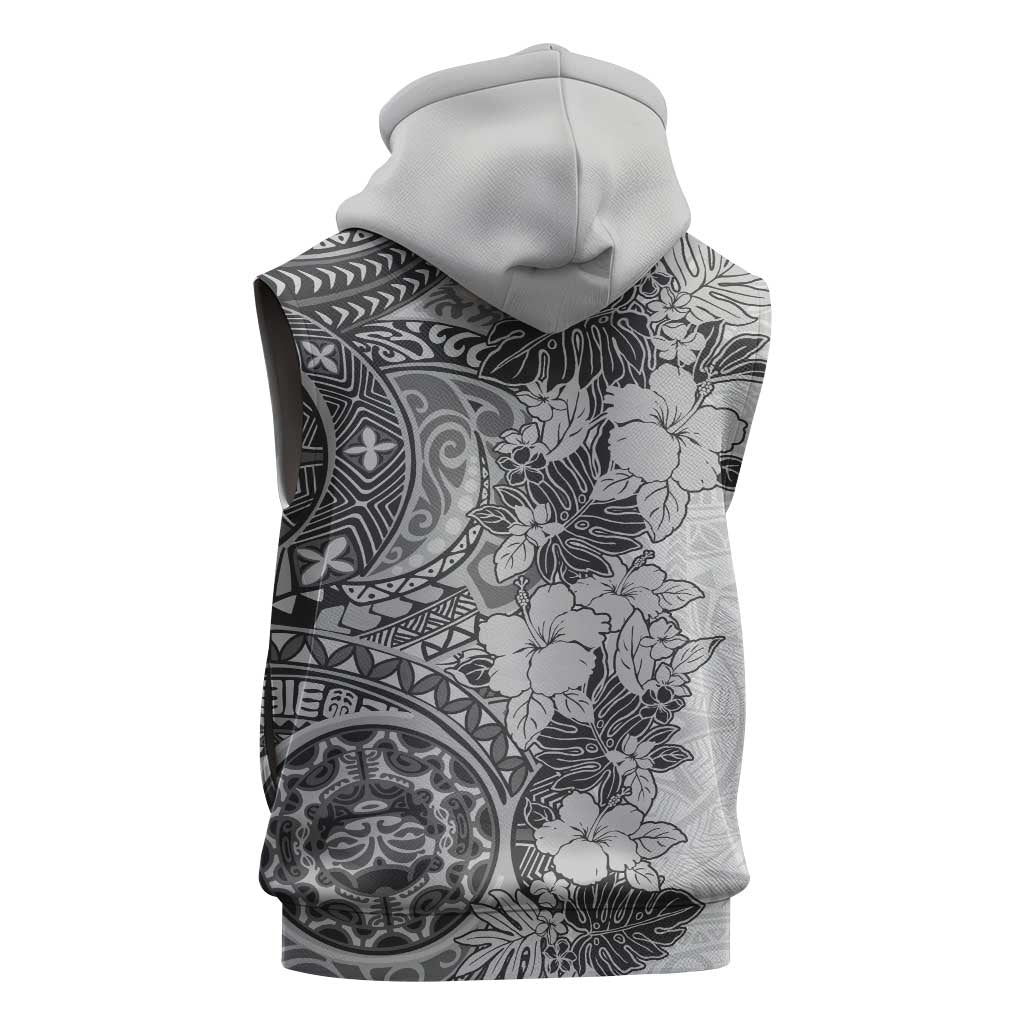Polynesia Sleeveless Hoodie Hibiscus Hawaiian Tribal Tattoo Retro Gray - Polynesian Pride