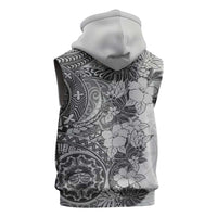 Polynesia Sleeveless Zip Hoodie Hibiscus Hawaiian Tribal Tattoo Retro Gray - Polynesian Pride