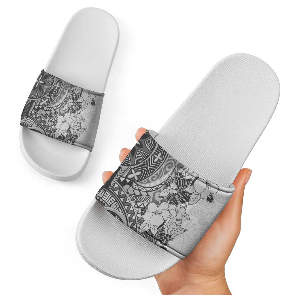 Polynesia Slide Sandals Hibiscus Hawaiian Tribal Tattoo Retro Gray - Polynesian Pride