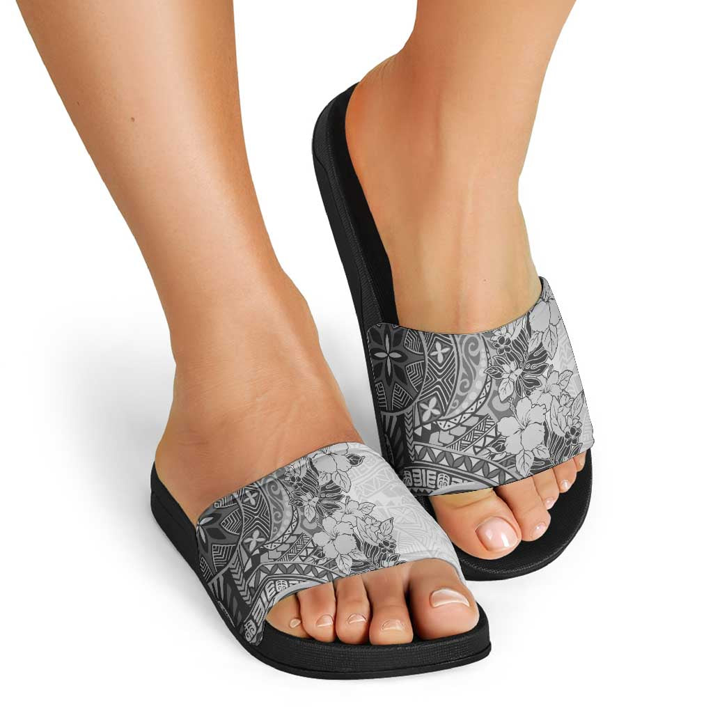 Polynesia Slide Sandals Hibiscus Hawaiian Tribal Tattoo Retro Gray - Polynesian Pride