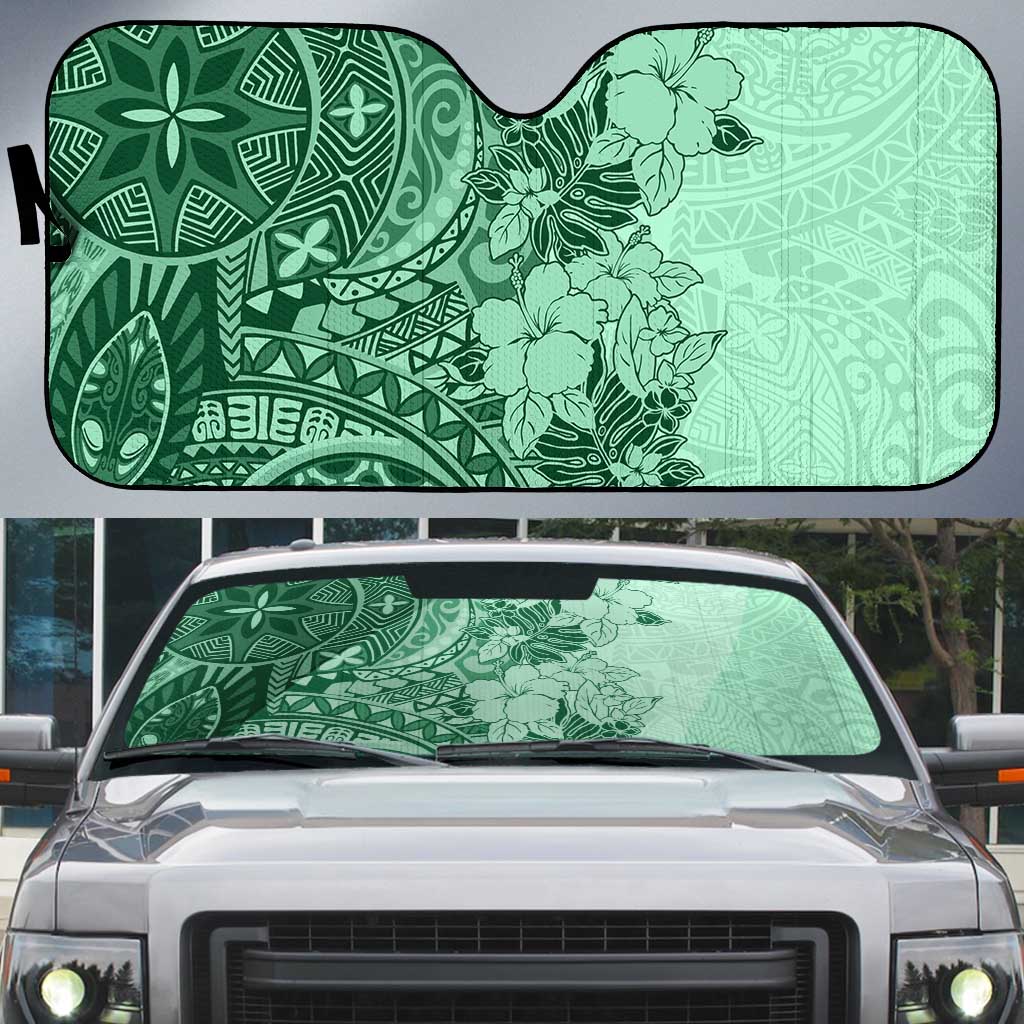 Polynesia Auto Sun Shade Hibiscus Hawaiian Tribal Tattoo Retro Green - Polynesian Pride