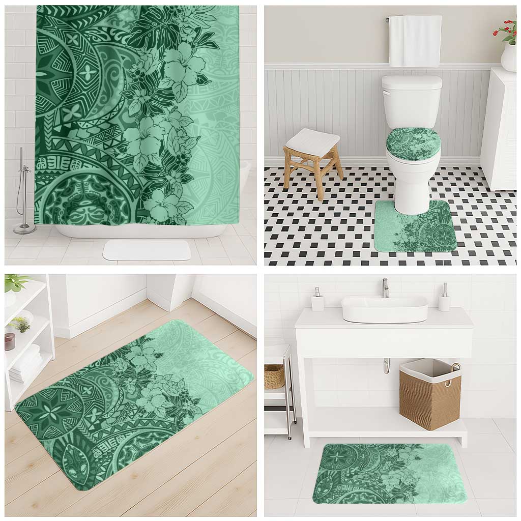 Polynesia Bathroom Set Hibiscus Hawaiian Tribal Tattoo Retro Green - Polynesian Pride