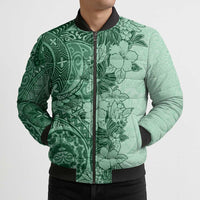 Polynesia Bomber Puffer Jacket Hibiscus Hawaiian Tribal Tattoo Retro Green - Polynesian Pride