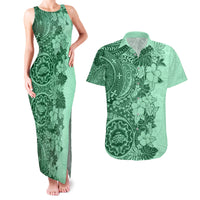 Polynesia Couples Matching Tank Maxi Dress and Hawaiian Shirt Hibiscus and Hawaiian Tribal Tattoo Retro Style Green Color LT9 Green - Polynesian Pride