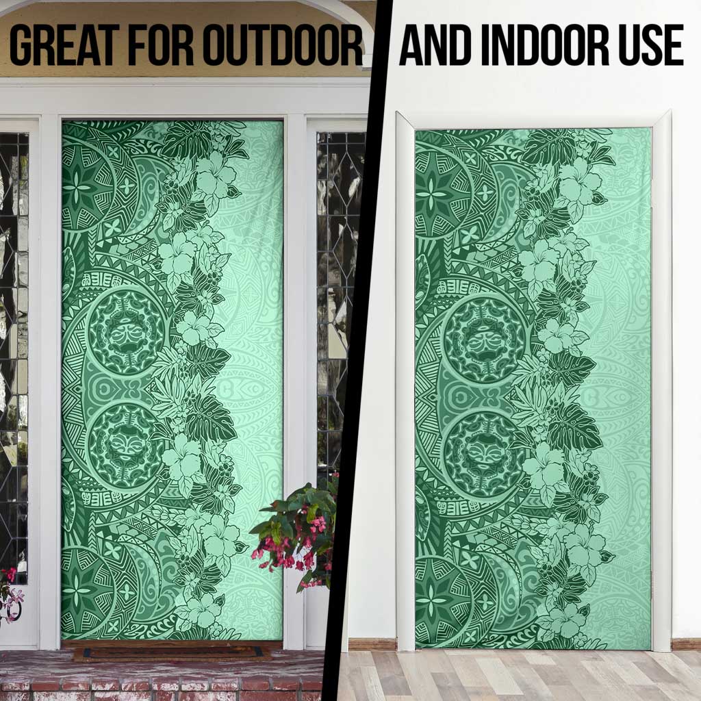 Polynesia Door Cover Hibiscus Hawaiian Tribal Tattoo Retro Green - Polynesian Pride