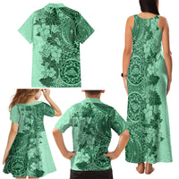 Polynesia Family Matching Tank Maxi Dress and Hawaiian Shirt Hibiscus and Hawaiian Tribal Tattoo Retro Style Green Color LT9 - Polynesian Pride
