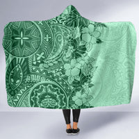 Polynesia Hooded Blanket Hibiscus and Hawaiian Tribal Tattoo Retro Style Green Color LT9 - Polynesian Pride