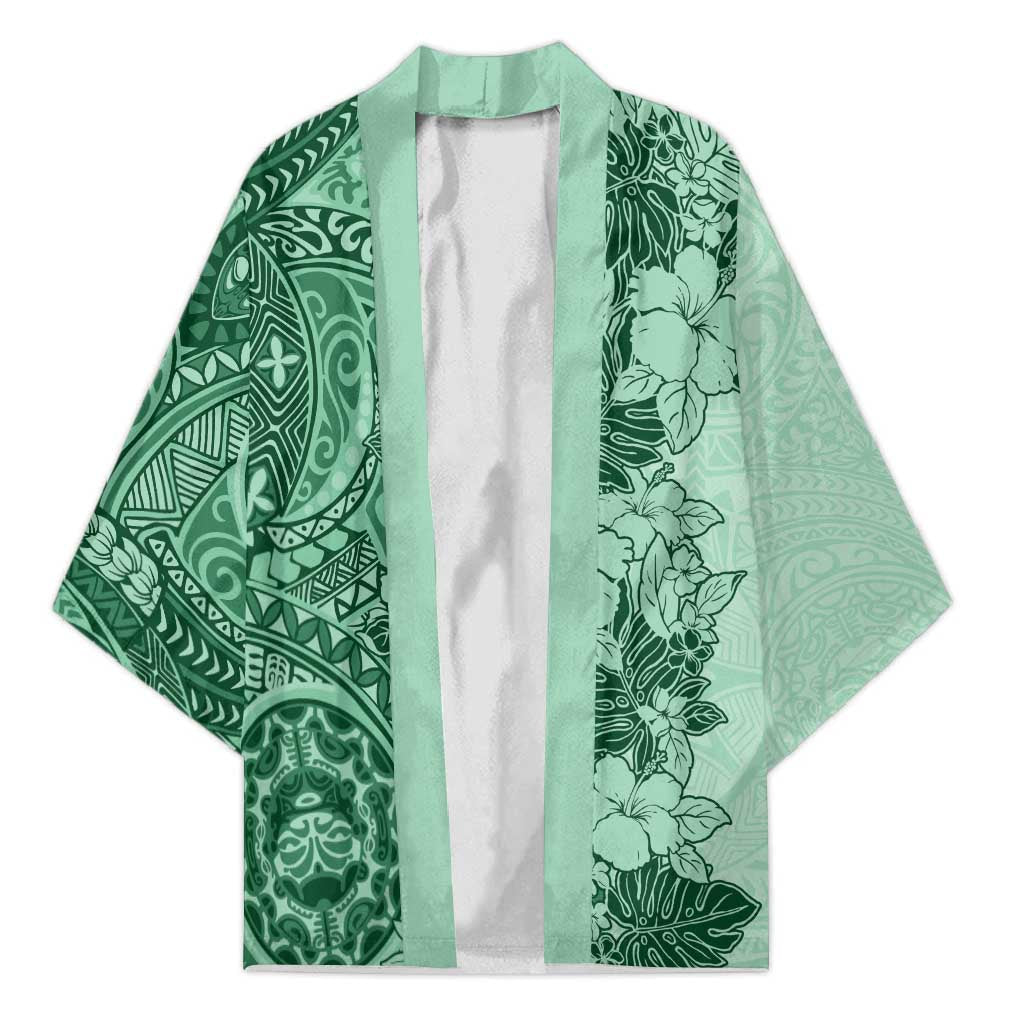 Polynesia Kimono Hibiscus Hawaiian Tribal Tattoo Retro Green - Polynesian Pride