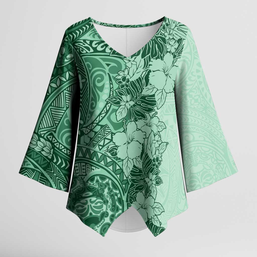 Polynesia Kimono Sleeve Blouse Hibiscus Hawaiian Tribal Tattoo Retro Green - Polynesian Pride