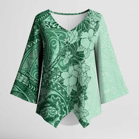 Polynesia Kimono Sleeve Blouse Hibiscus Hawaiian Tribal Tattoo Retro Green LT9 Female Green - Polynesian Pride