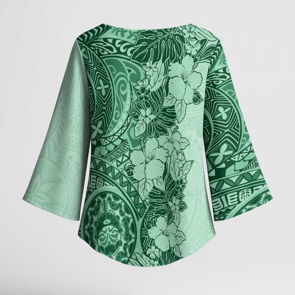 Polynesia Kimono Sleeve Blouse Hibiscus Hawaiian Tribal Tattoo Retro Green LT9 - Polynesian Pride