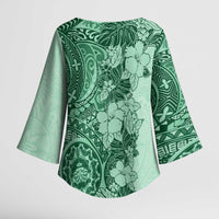 Polynesia Kimono Sleeve Blouse Hibiscus Hawaiian Tribal Tattoo Retro Green LT9 - Polynesian Pride