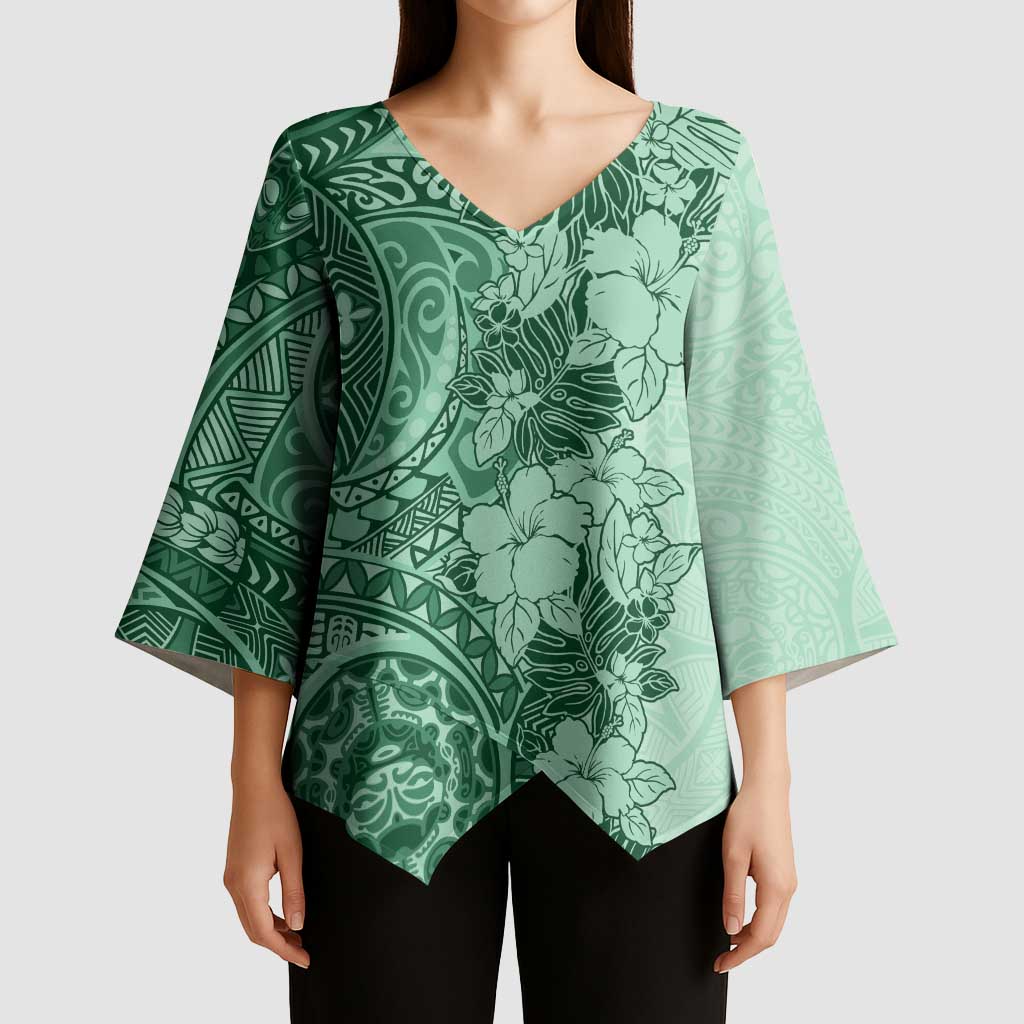 Polynesia Kimono Sleeve Blouse Hibiscus Hawaiian Tribal Tattoo Retro Green LT9 - Polynesian Pride