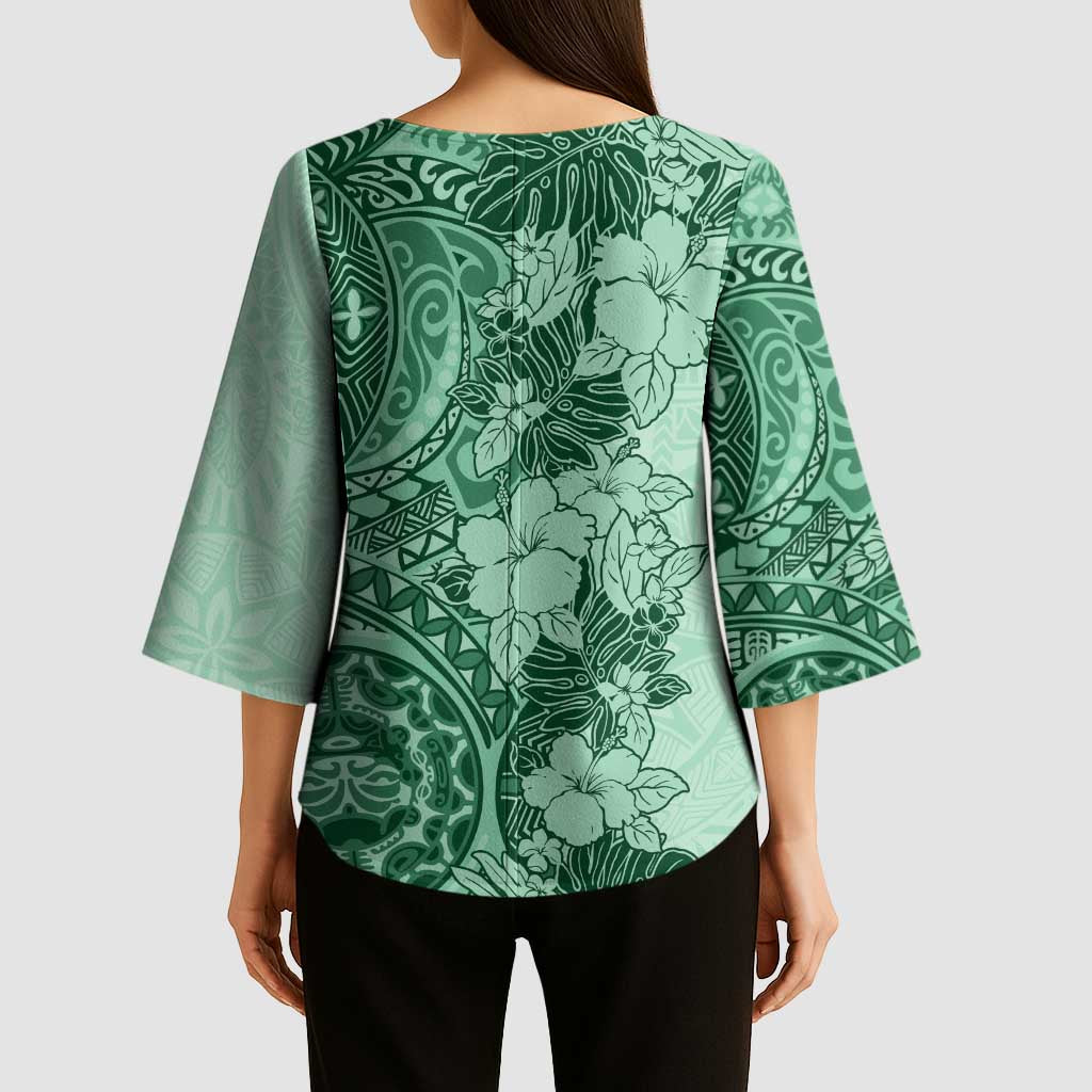 Polynesia Kimono Sleeve Blouse Hibiscus Hawaiian Tribal Tattoo Retro Green LT9 - Polynesian Pride