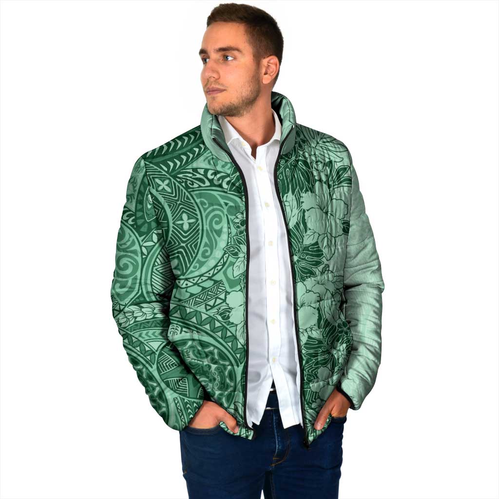 Polynesia Padded Jacket Hibiscus Hawaiian Tribal Tattoo Retro Green - Polynesian Pride