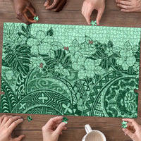 Polynesia Puzzle Hibiscus Hawaiian Tribal Tattoo Retro Green - Polynesian Pride