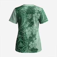 Polynesia Scrub Top Hibiscus Hawaiian Tribal Tattoo Retro Green - Polynesian Pride