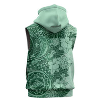 Polynesia Sleeveless Hoodie Hibiscus Hawaiian Tribal Tattoo Retro Green - Polynesian Pride