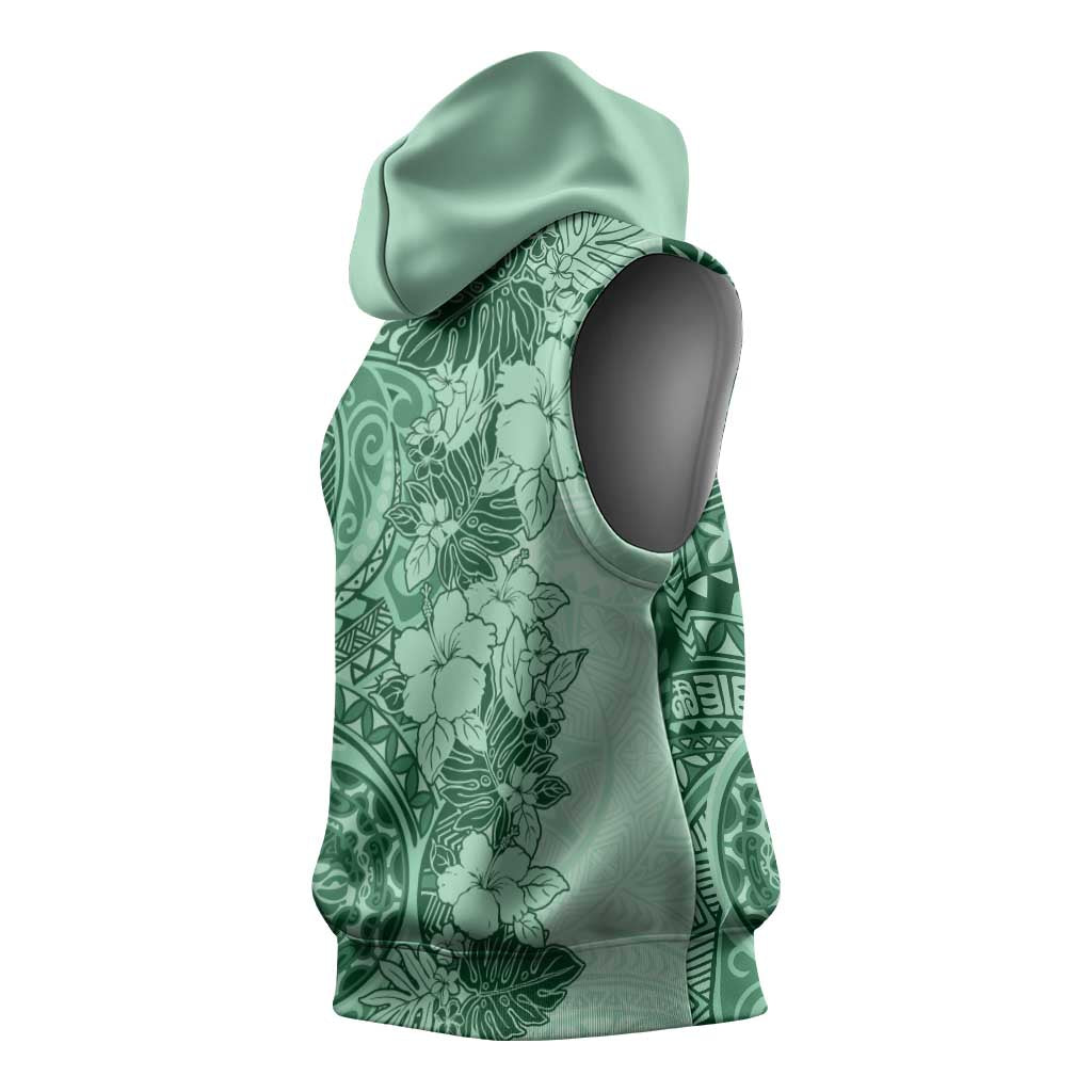 Polynesia Sleeveless Hoodie Hibiscus Hawaiian Tribal Tattoo Retro Green - Polynesian Pride