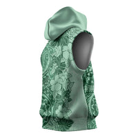 Polynesia Sleeveless Hoodie Hibiscus Hawaiian Tribal Tattoo Retro Green - Polynesian Pride