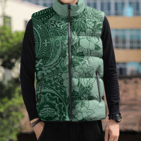 Polynesia Sleeveless Puffer Jacket Hibiscus Hawaiian Tribal Tattoo Retro Green - Polynesian Pride