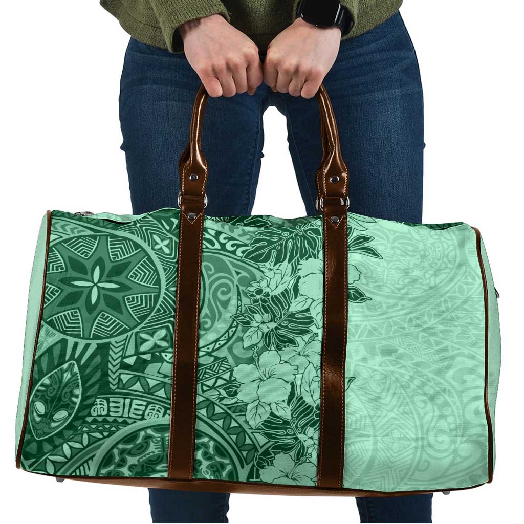 Polynesia Travel Bag Hibiscus Hawaiian Tribal Tattoo Retro Green - Polynesian Pride