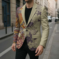 Polynesia Blazer Hibiscus Hawaiian Tribal Tattoo Retro Tan - Polynesian Pride