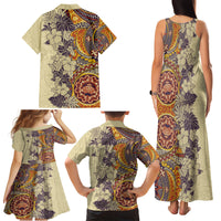 Polynesia Family Matching Tank Maxi Dress and Hawaiian Shirt Hibiscus and Hawaiian Tribal Tattoo Retro Style Tan Color LT9 - Polynesian Pride