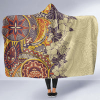 Polynesia Hooded Blanket Hibiscus and Hawaiian Tribal Tattoo Retro Style Tan Color LT9 - Polynesian Pride
