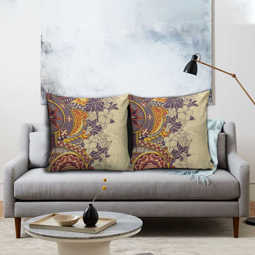 Polynesia Pillow Cover Hibiscus Hawaiian Tribal Tattoo Retro Tan - Polynesian Pride