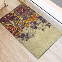 Polynesia Rubber Doormat Hibiscus and Hawaiian Tribal Tattoo Retro Style Tan Color LT9 - Polynesian Pride