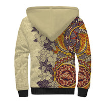 Polynesia Sherpa Hoodie Hibiscus and Hawaiian Tribal Tattoo Retro Style Tan Color LT9 - Polynesian Pride
