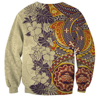 Polynesia Sweatshirt Hibiscus and Hawaiian Tribal Tattoo Retro Style Tan Color LT9 - Polynesian Pride